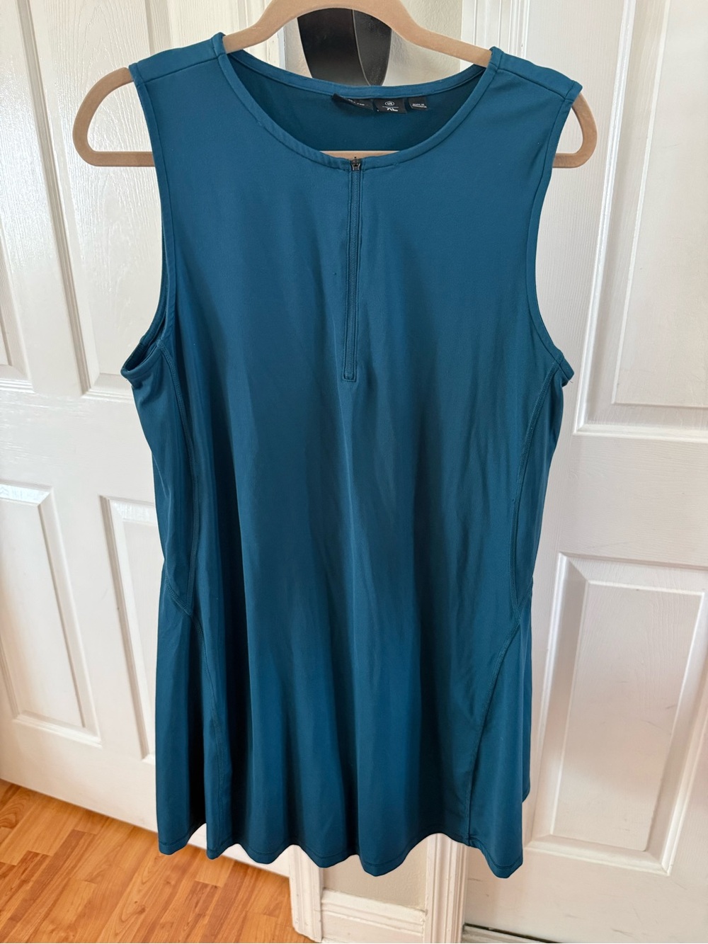 Sleeveless Tank Dress in Deep Teal Blue - Zip Front